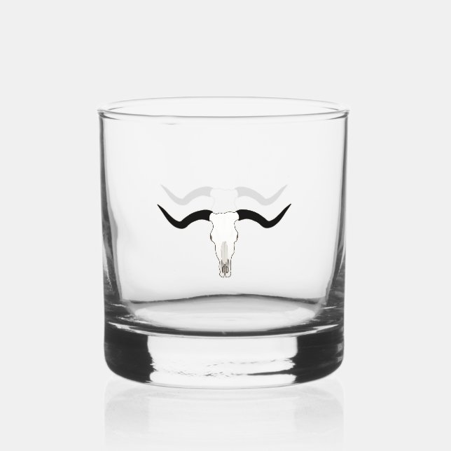 Longhorn Bull Skull - Horns Whiskey Glass (Front)