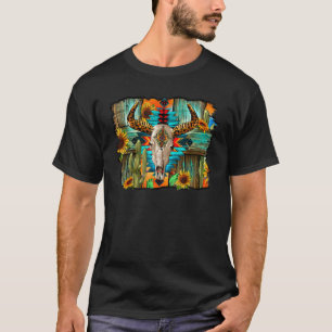 Longhorn Bull Skull Sunflower Turquoise Western Co T-Shirt