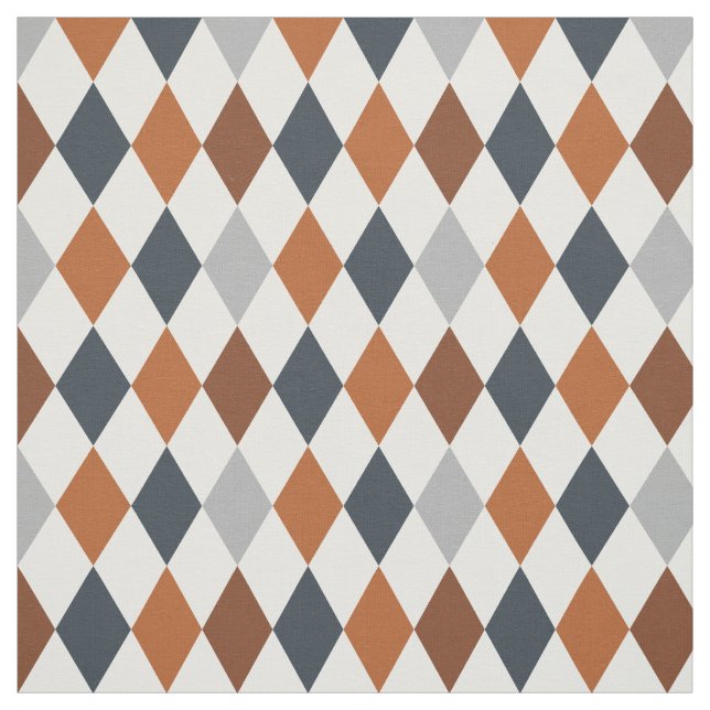 Longhorn Burnt Orange & Grey Argyle Pattern Fabric (Swatch)