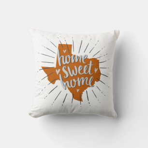 Longhorn Burnt Orange Home Sweet Home - Texas Cushion