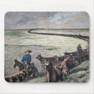 Longhorn cattle drive from Texas to Abilene, Kansa Mouse Mat