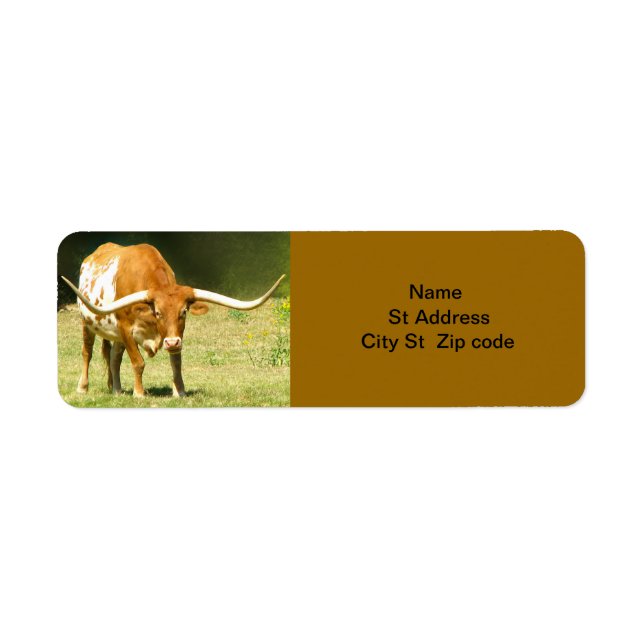 Longhorn Cattle Return Address Label. (Front)