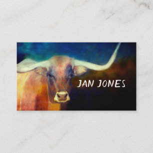 longhorn cow art on blue and brown custom  business card