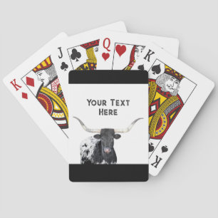 longhorn cow black and white add your text playing cards