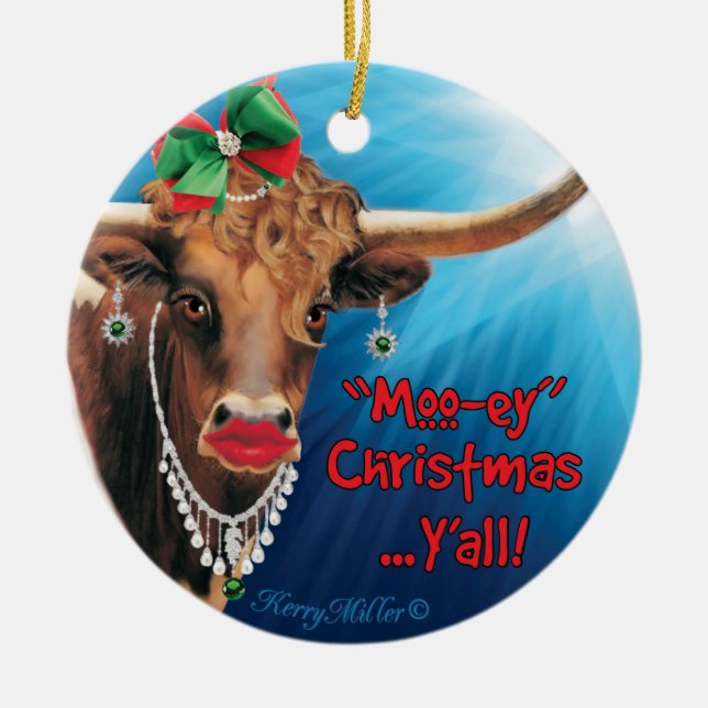 Longhorn Cow Ceramic Ornament (Front)