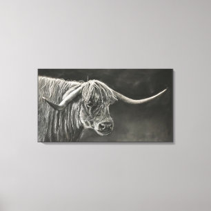 Longhorn Cow Charcoal Drawing Canvas Print