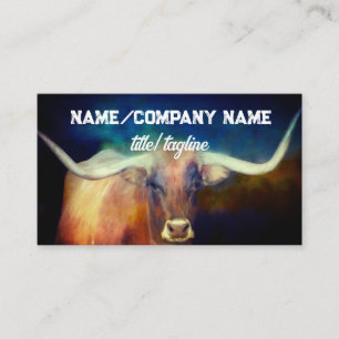 longhorn cow photo art blue and brown country    business card