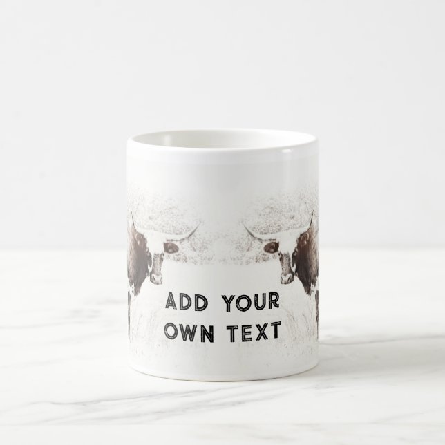   longhorn cow sepia tone photo add your own quote coffee mug (Center)