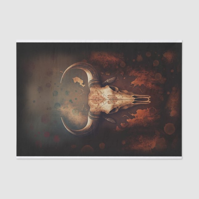 Longhorn Cow Skull Rustic Tissue Paper (Front)