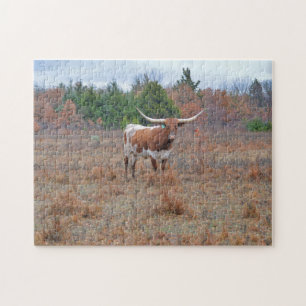 Longhorn Cow Texas Farm Orange Colours Puzzle