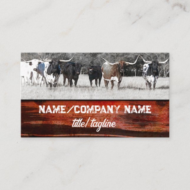 longhorn cows photo sepia and red rustic country   business card (Front)