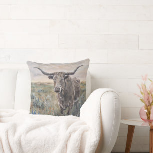 "Longhorn" Hand painted Cushion