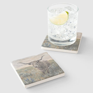 "Longhorn" Hand painted Stone Coaster