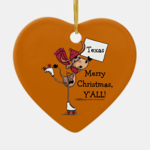 Longhorn Roller Skating-Merry Christmas Y'all! Ceramic Tree Decoration