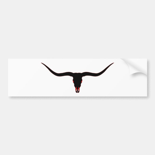 Longhorn Skull Black and Red Bumper Sticker (Front)