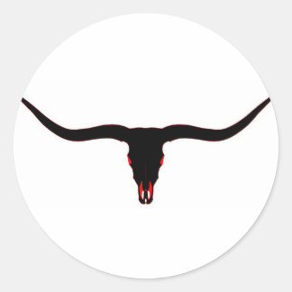 Longhorn Skull Black and Red Classic Round Sticker