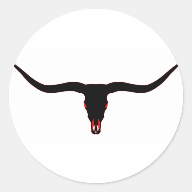 Longhorn Skull Black and Red Classic Round Sticker (Front)