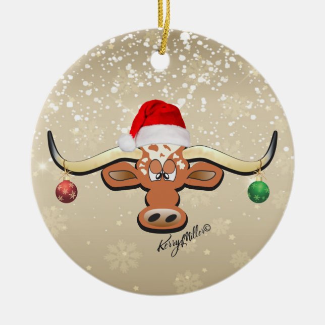 Longhorn Steer Christmas Ornament (Front)