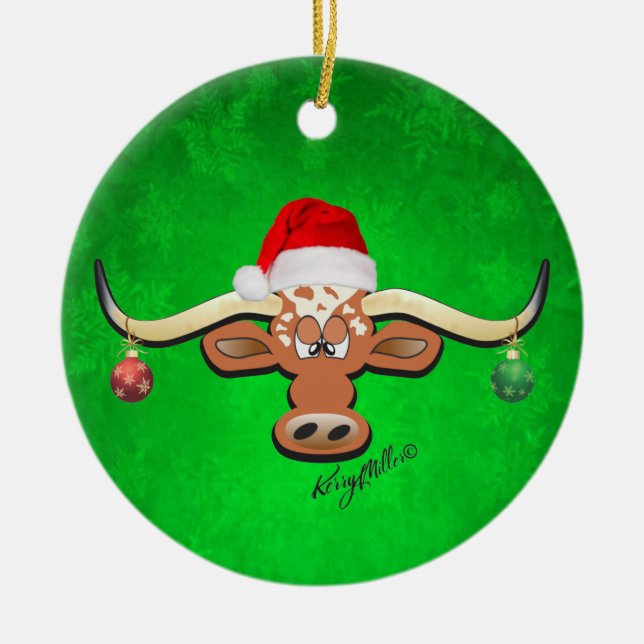 Longhorn Steer Christmas Ornament (Front)