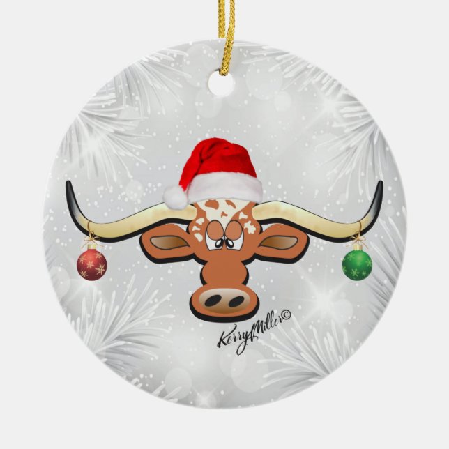 Longhorn Steer Christmas Ornament (Front)