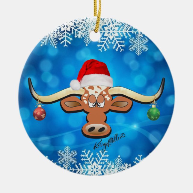 Longhorn Steer Christmas Ornament (Front)