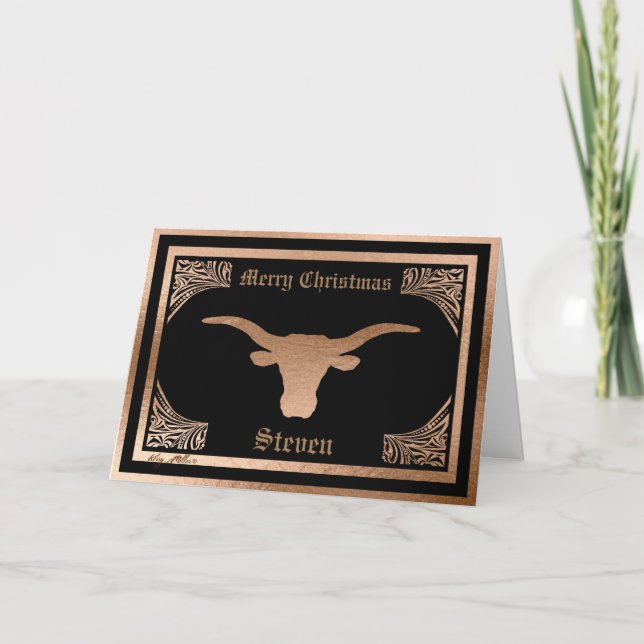 LONGHORN STEER SILHOUETTE HOLIDAY CARD (Front)