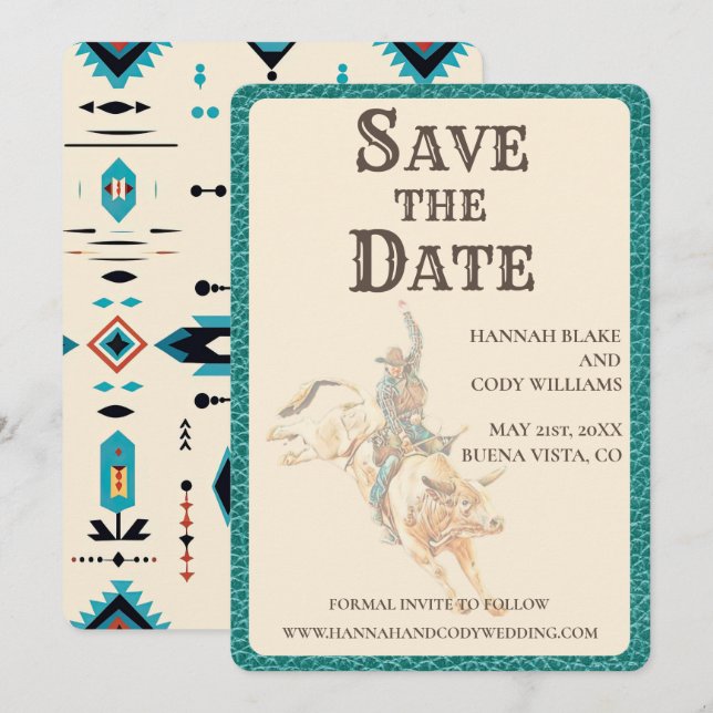 Longhorn Western Save the Date Card (Front/Back)