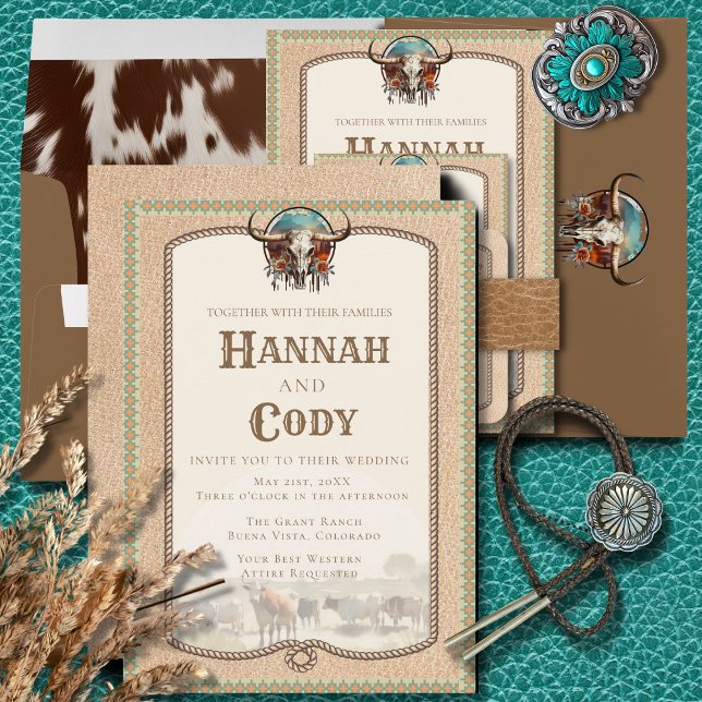 Longhorn Western Wedding Invitation (Creator Uploaded)