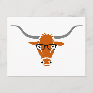 Longhorn with Hipster Glasses Postcard
