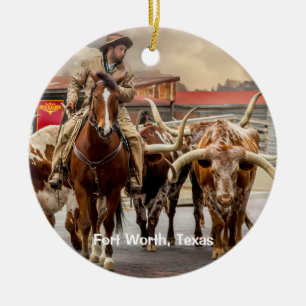 Longhorns of Fort Worth, Texas Ceramic Tree Decoration