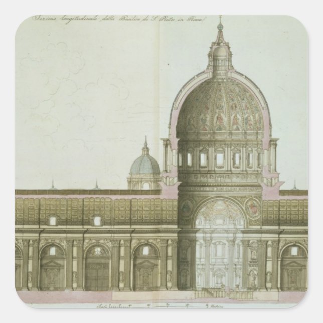 Longitudinal Cross-Section of St. Peter's in Rome, Square Sticker (Front)