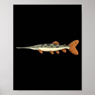 Longnose gar fishing illustration for angler lake poster