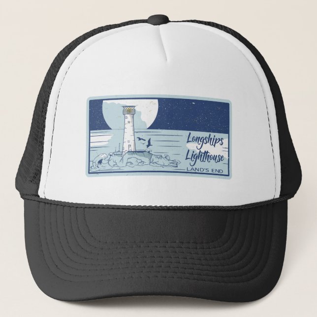 Longships lighthouse lands end trucker hat (Front)