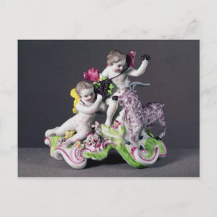 Longton Hall group, two putti with goat, c.1755 Postcard