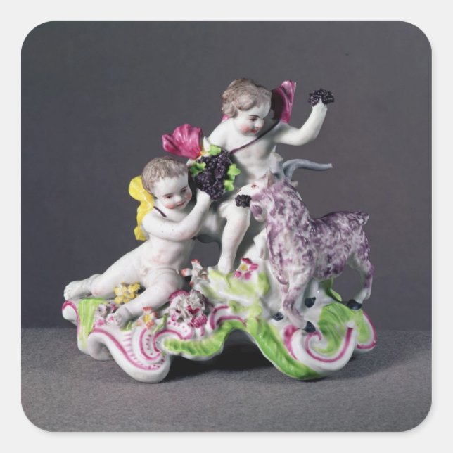 Longton Hall group, two putti with goat, c.1755 Square Sticker (Front)
