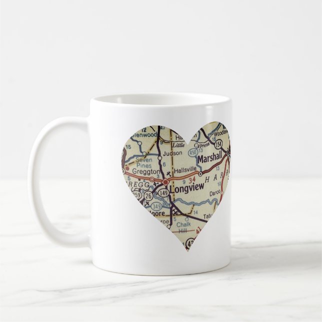 Longview TX Vintage Map Coffee Mug (Left)