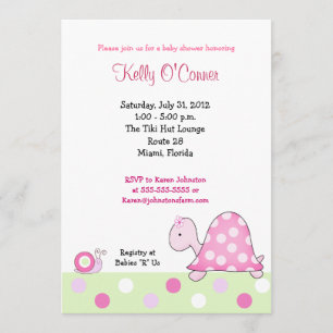 Lonnie's Pink Turtle Baby Shower Invitation