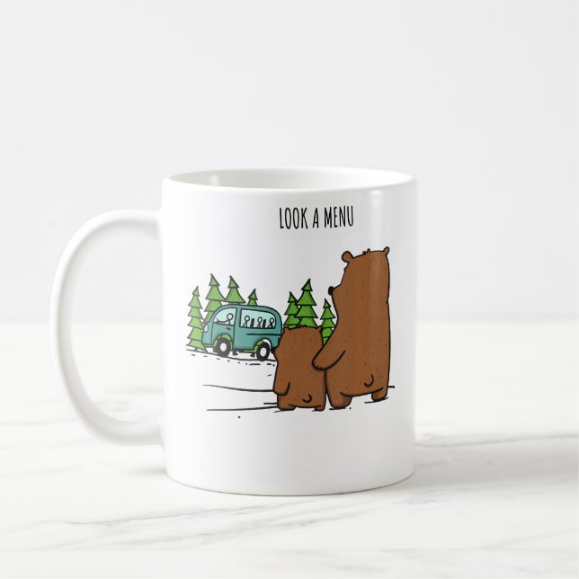 Look A Menu Funny Bear Camping Coffee Mug (Left)