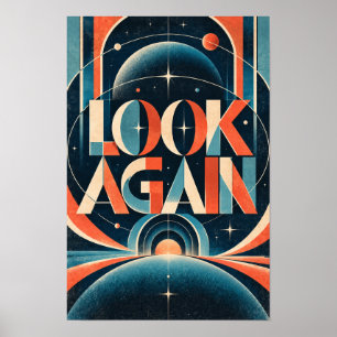 Look Again Retro Futuristic Cosmic Typography Wall Poster