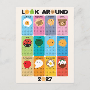 Look Around Kawaii 2027 Calendar Postcard