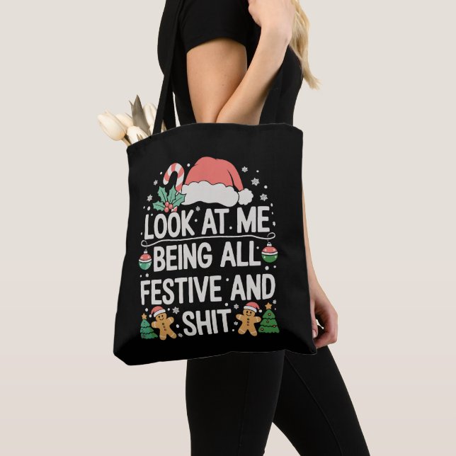 Look At Me Being All Festive And Christmas Xmas Tote Bag (Close Up)
