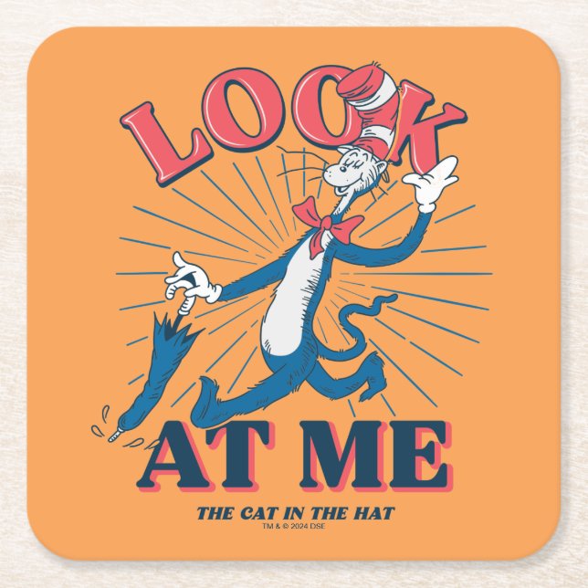 Look At Me Cat In The Hat Square Paper Coaster (Front)