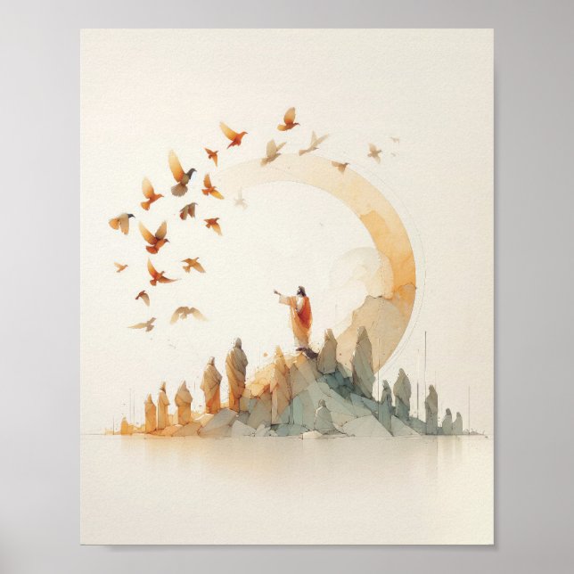 Look at the Birds - Watercolor Jesus Christmas Bib Poster (Front)