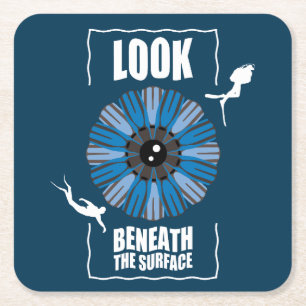 Look Beneath The Surface - Scuba Diving Quote Square Paper Coaster