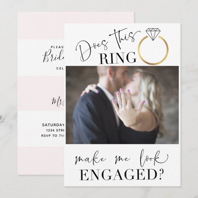 Look Engaged Photo Blush White Bridal Shower Invitation (Front/Back)