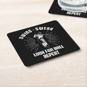 Look for Ball Repeat Golf Nerd Vintage Golfing Pun Square Paper Coaster