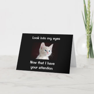"LOOK INTO MY EYES BIRTHDAY WISHES FROM CAT" CARD