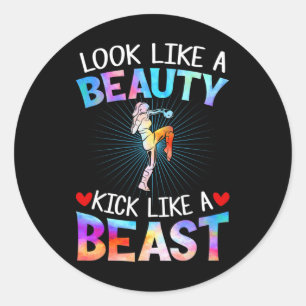 Look Like Beauty Kick Like Beast Tee Women Kickbox Classic Round Sticker