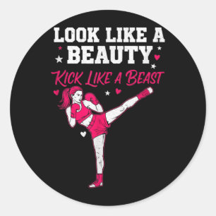 Look Like Beauty Kick Like Kickboxing Kickboxer Classic Round Sticker