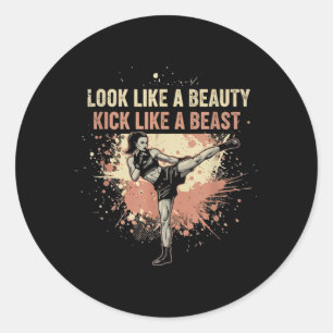 Look Like Beauty Kick Like Kickboxing Kickboxer Classic Round Sticker